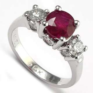 70 CWT Ruby and .68 CT Diamond Three Stone Ring 14k Gold Sizes 4 to 