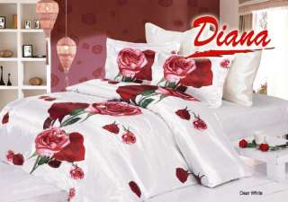 Pink White Satin Silk Full Queen Duvet Bed Bedding Set  