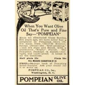  1914 Ad Pompeian Olive Oil Cooking Baking Ingredient Woman 