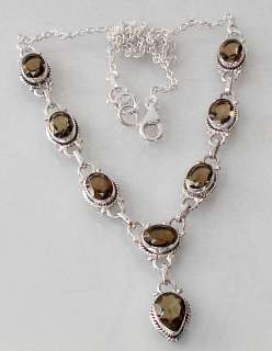 BROWN SMOKEY TOPAZ PEAR OVAL 925 STERLING SILVER NECKLACE 17 4/8 18 4 