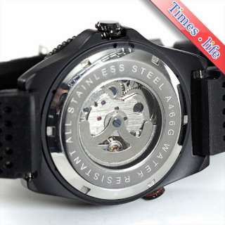   Skeleton Automatic Mechanical Men Watch Rubber Band Sport Style  
