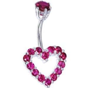   Silver 925 Siam Red Cubic Zirconia Timeless Heart Belly Ring Jewelry