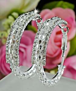   with Clear Swarovski Crystals Silver Hoop Earrings E480  