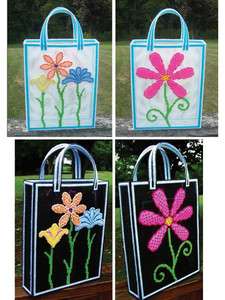 WHIMSICAL FLORAL TOTES, Plastic Canvas Pattern Pack, 2 Tote Bag 