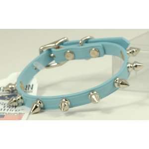   Leather Baby Blue Pet Dog Collar Spiked 12 14 