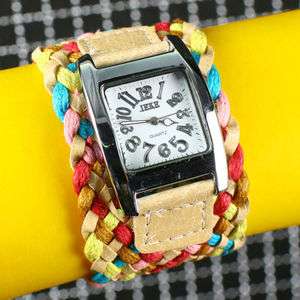 colourful Candy weaving Braided Strap Rope bracelet Quartz Wrist Watch 