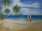 24 x 36 Oil Painting Art Windsurfing Sails Beach Island