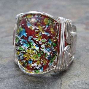   Opal Glass Cabochon Sterling Silver Wire Wrapped Ring ANY size  