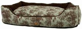 Alpha Pooch Cuddler Rectangular Bolster Dog Bed, Celery Toile Fabric 